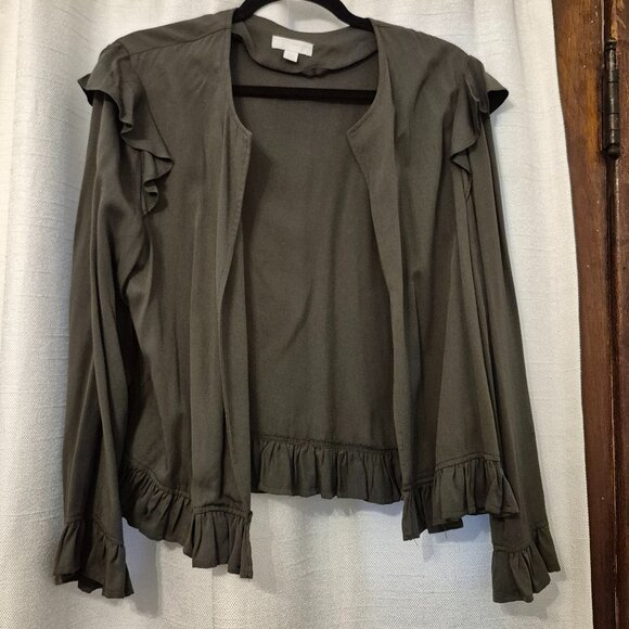 14th and Union ruffled cropped green jacket rayon feminine - Picture 1 of 5